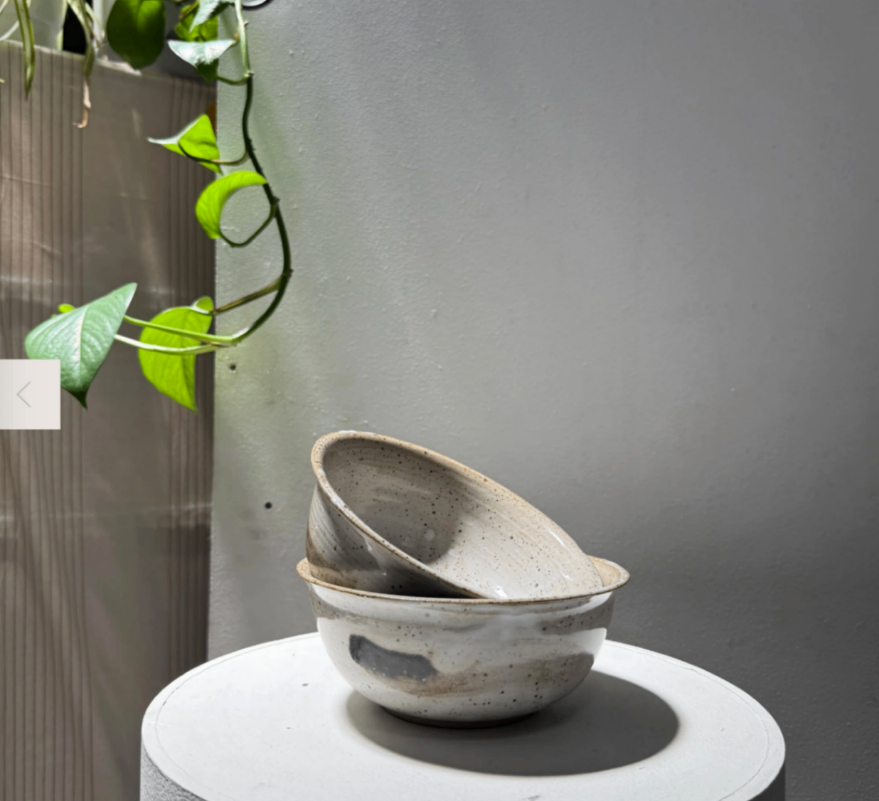 Wheel thrown, Hand made, Stoneware bowl, White Speckle glaze with oxide decoration